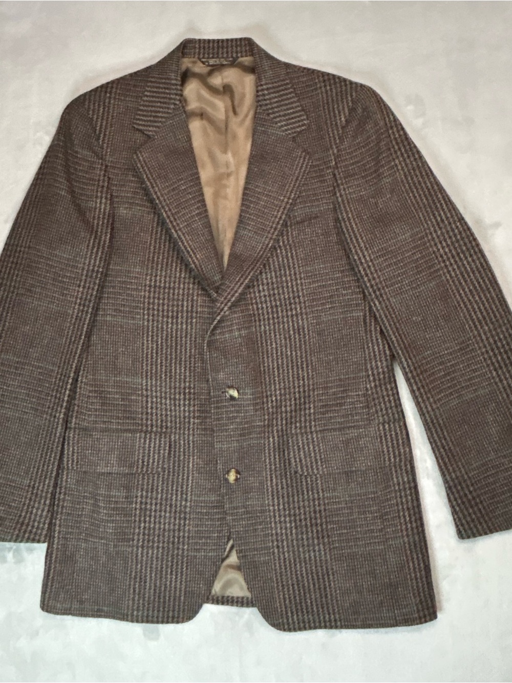 Lacrosse James Store Mens Blazer Sz 39L Brown Glen Plaid 100% Lambs Wool Vintage